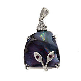 14K White Gold with 12.88ct Boulder Opal, Diamond & Ruby Pendant