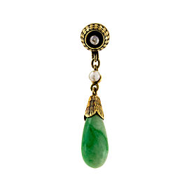 14K Yellow Gold Jadeite Jade Pearl Vintage Pendant