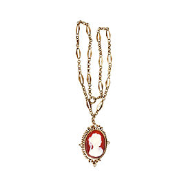 9K & 14K Pink Gold Carnelian Hardstone Pin Pendant Necklace