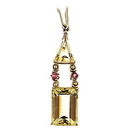 14K Yellow Gold with 7.5ct Emerald Cut Beryl Heliodore & Tourmaline Pendant