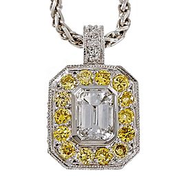 950 Platinum with 0.73ct Emerald Cut Diamond & Fancy Intense Yellow Diamond Necklace