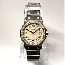 CARTIER SANTOS OCTAGON Quartz 31mm 2 Tone 0.38TCW DIAMOND Watch 