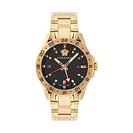 Sport Tech GMT 45MM Yellow Gold Black Guilloché Dial Mens Watch