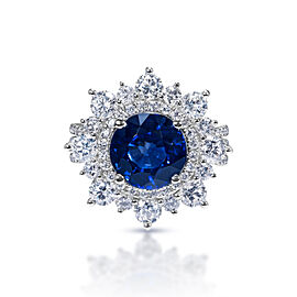 Evie Carats Round Brilliant Blue Sapphire Ring in 18k White Gold