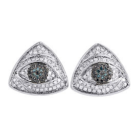 10K White Gold with 0.55ct Blue & White Diamond Evil Eye Studs Earrings