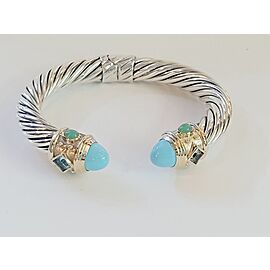 David Yurman Bracelet in Sterling Silver with Turquoise, Blue Topaz, Chrysoprase and 14K