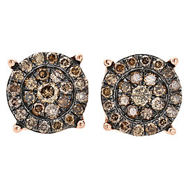 10K Rose Gold with 1ct Brown Diamond Studs Circle Flat Earrings