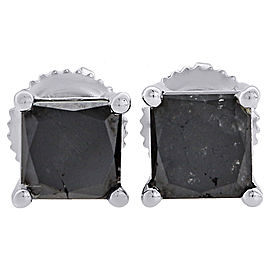 10K White Gold 2ct Solitaire Princess Black Diamond Studs Square Earrings