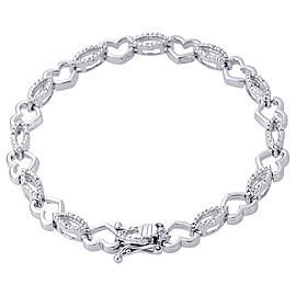 925 Sterling Silver 0.08ct Diamond Oval Link Heart Tennis Bracelet