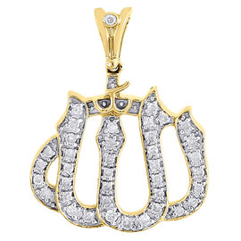 10K Yellow Gold with 0.50ct Diamond God Allah Arabic Charm Pendant Necklace