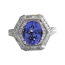 14K White Gold with 3.50ct Tanzanite & 1.85ct Diamond Ring Size 7.25