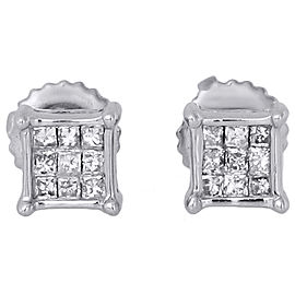 14K White Gold Princess & Round 0.25ct Diamond 3D Cube Stud Earrings