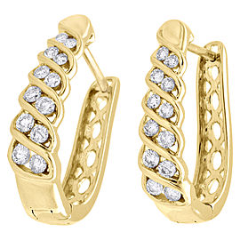 10K Yellow Gold with 0.50ct Diamond Twisted Hoops Oval Braided Earrings