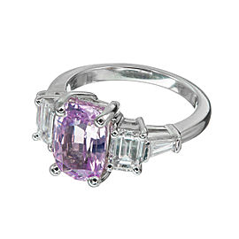 3.20ct Natural Purple Pink Cushion Sapphire PSD Platinum Diamond Engagement Ring