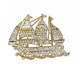 Vintage Sail Boat Ship Pin Fancy Cut Round Diamonds 18k Platinum