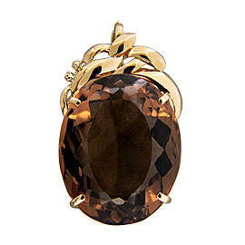 Vintage Huge 95.0ct Oval Smoky Quartz 14k Gold Swirl Top Pendant Hinged Enhancer