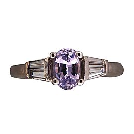 Vintage 0.92ct Light Purple Sapphire 14k White Gold AB Baguette Diamond Ring