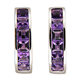 Vintage Square 1.63ct Purple Amethyst 14k White Gold Hinged Huggie Hoop Earrings