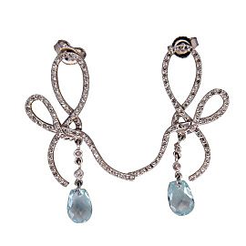 Vintage Briolette Aqua 1.50ct 14k White Gold Diamond Swirl Style Dangle Earrings