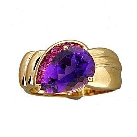 Vintage Estate 2.25ct Pear Amethyst 14k Yellow Gold .18ct Pink Tourmaline Ring