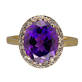 Vintage 4.50ct Oval Purple Amethyst .25ct Full Cut Diamond 14k Yellow Gold Ring