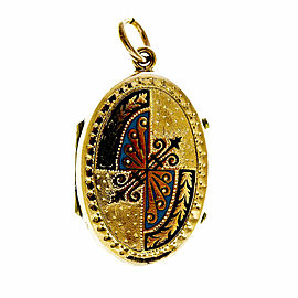 Victorian Rose Pink Gold Blue Black Enamel Pendant Locket