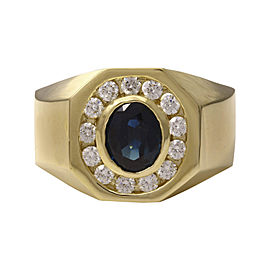 14K Yellow Gold with 1.50ct Blue Sapphire with 0.85ct Diamond Ring Size 10.5