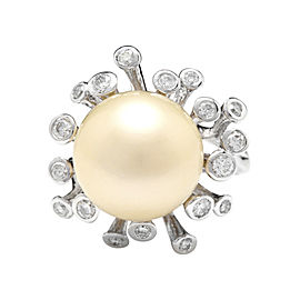 14K White Gold with South Sea Pearl and 0.80ct Diamond Ring Size 6