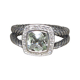 David Yurman Petite Albion 925 Sterling Silver with Prasiolite and Diamond Ring Size 7