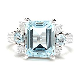 14K White Gold with 4.50ct Aquamarine & 0.30ct Diamond Ring Size 7