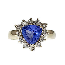 Estate Trilliant Tanzanite Diamond Halo Ring 14k White Gold