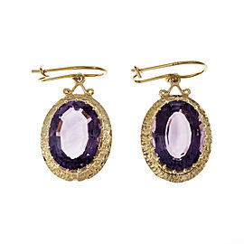 Vintage 1960 Medium Purple Oval Amethyst Dangle Earrings 14k Gold