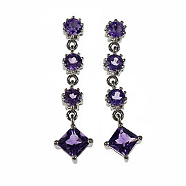 Amethyst Dangle Earrings Square & Round Amethyst 18k White Gold