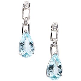 Antique Art Deco Platinum 9.15ct Natural Aqua Diamond Dangle Earrings