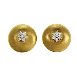 Vintage 1950 Button Earrings Textured Dome Style Diamonds 18k Yellow Gold