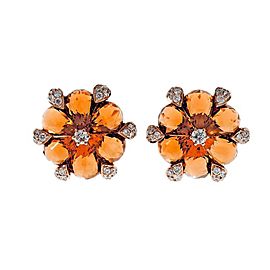 Gem Citrine Diamond Round Earrings 18k Rose Gold