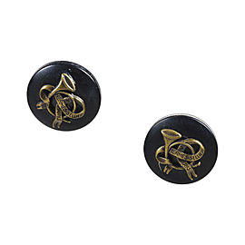 Hermes Gold Tone Hardware & Black Resin Clip On Earrings