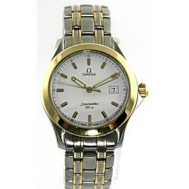 OMEGA SEAMASTER 2311.21 120M SWISS QUARTZ DATE 18K GOLD & STEEL MENS WHITE WATCH