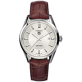 TAG HEUER CARRERA WV211A.FC6181 BROWN LEATHER AUTO SILVER MENS LUXURY WATCH