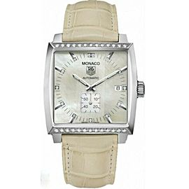 TAG HEUER MONACO WW2114.FC6215 AUTOMATIC CALIBRE 6 PEARL DIAMOND LEATHER WATCH