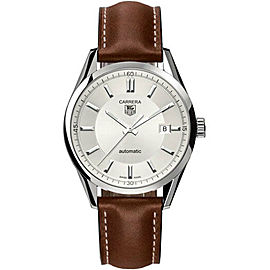 TAG HEUER CARRERA WV211A.FC6203 BROWN LEATHER AUTO SILVER MENS LUXURY WATCH