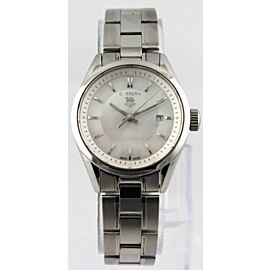 TAG HEUER LADIES CARRERA SWISS QUARTZ WHITE PEARL STEEL DATE WATCH