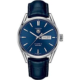 TAG HEUER CARRERA WAR201E.FC6292 MEN'S BLUE LEATHER AUTOMATIC DAY DATE WATCH