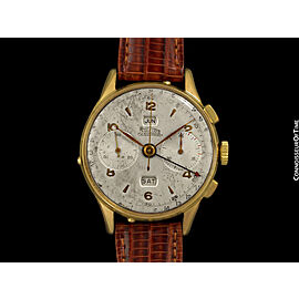 1943 ANGELUS Vintage Large Triple Calendar Chronograph, 18K Gold Pl - The Chrono