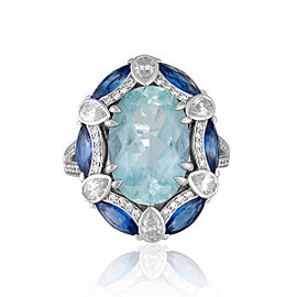 Roberto Coin Art Deco 18k White Gold Blue sapphire, aquamarine Ring