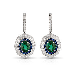 Roberto Coin Art Deco 18k White Gold Green tourmaline, blue sapphire Earrings