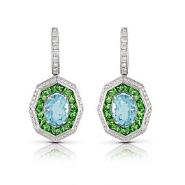 Roberto Coin Art Deco 18k White Gold Aquamarine, green tsavorite Earrings