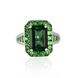 Roberto Coin Art Deco 18k White Gold Green tourmaline, green tsavorite garnet Ring