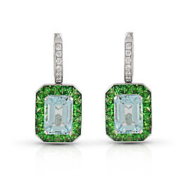 Roberto Coin Art Deco 18k White Gold Aquamarine, green tsavorite Earrings