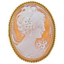 Gold Shell Cameo Pendant Brooch